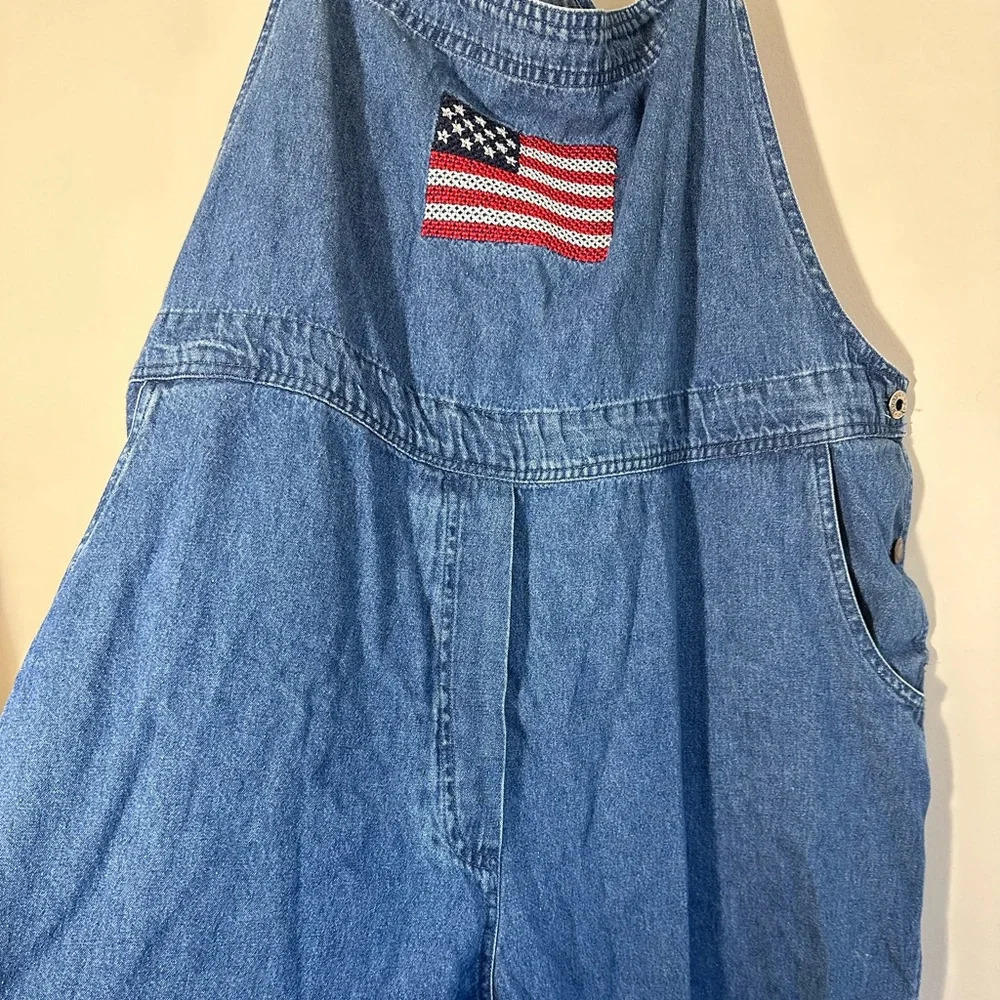 Vintage 90’s Agapo Embroidered American flag denim cropped overalls sizeXL - Picture 4 of 15